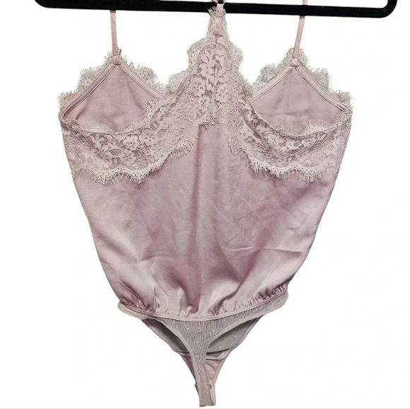 ABERCROMBIE & FITCH Light Purple Nylon Lace Spaghetti Strap Thong Bodysuit Small - Picture 5 of 6